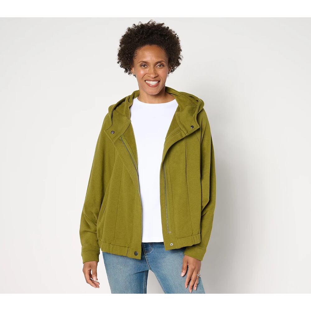 Peace Love World French Terry Zip Front Hooded Jacket Avocado XL A682851